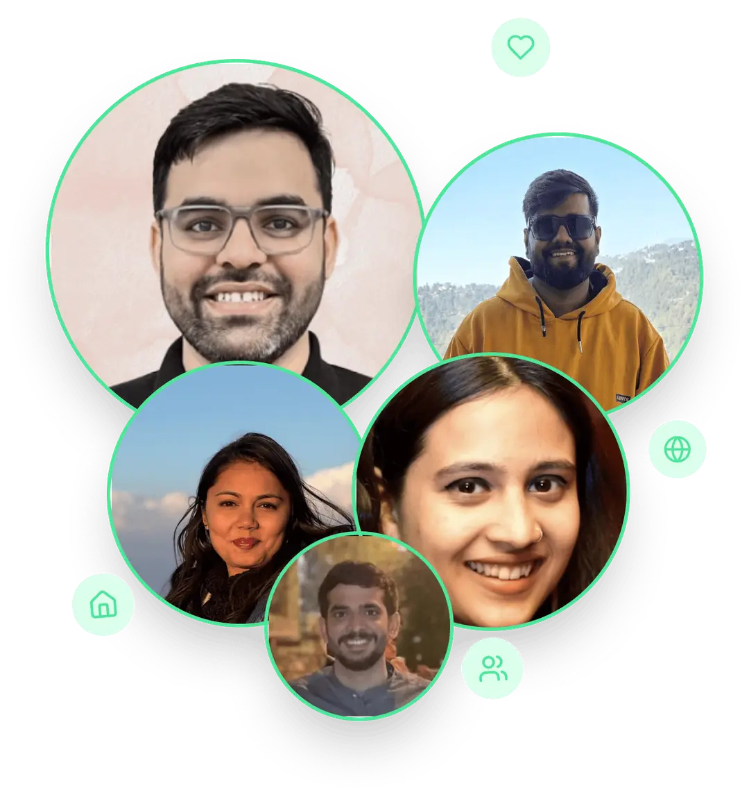 Collage of happy Wishup virtual assistants and icons