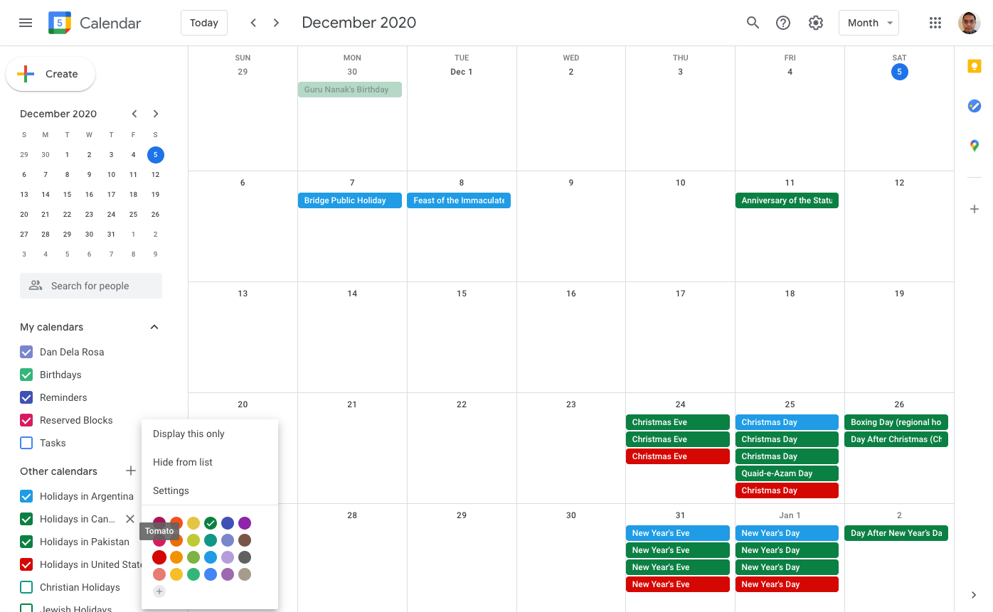 Image showing color-coding holidays in existing calendar