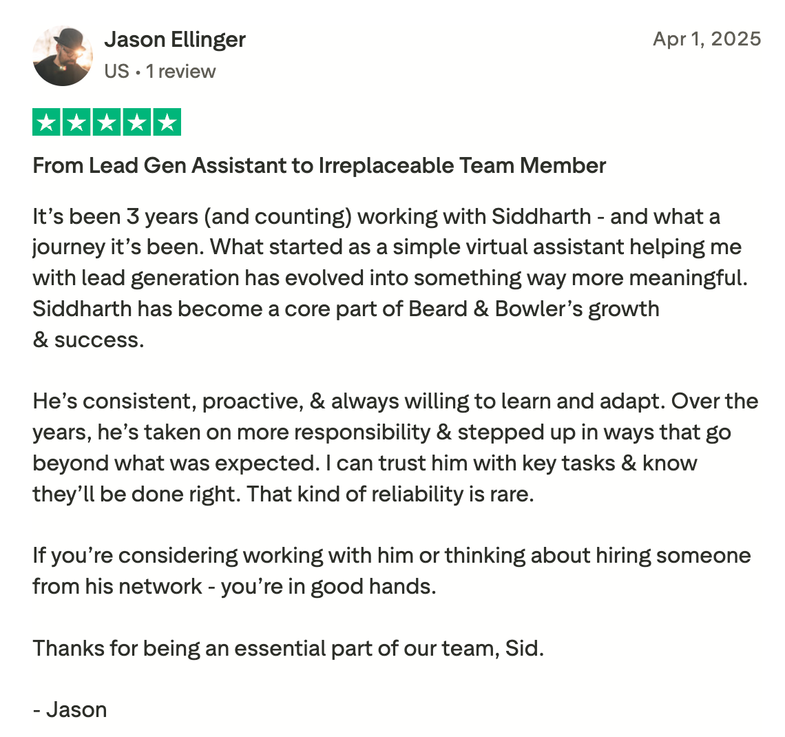 A US founder claims he hired the best lead generation virtual assistant from Wishup.