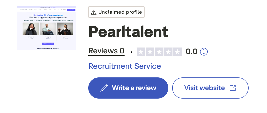 Unclaimed TrustPilot profile of Pearl Talent - no reliable customer reviews found online