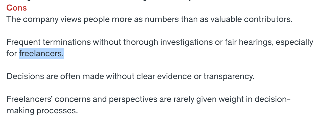 A Glassdoor review from a freelancer at Bruntwork citing frequent terminations.