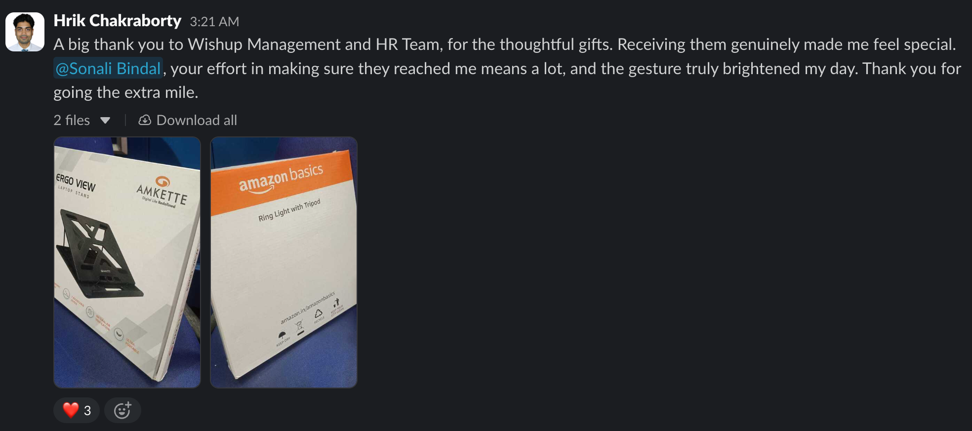 Gifts given by Wishup to its virtual assistants.