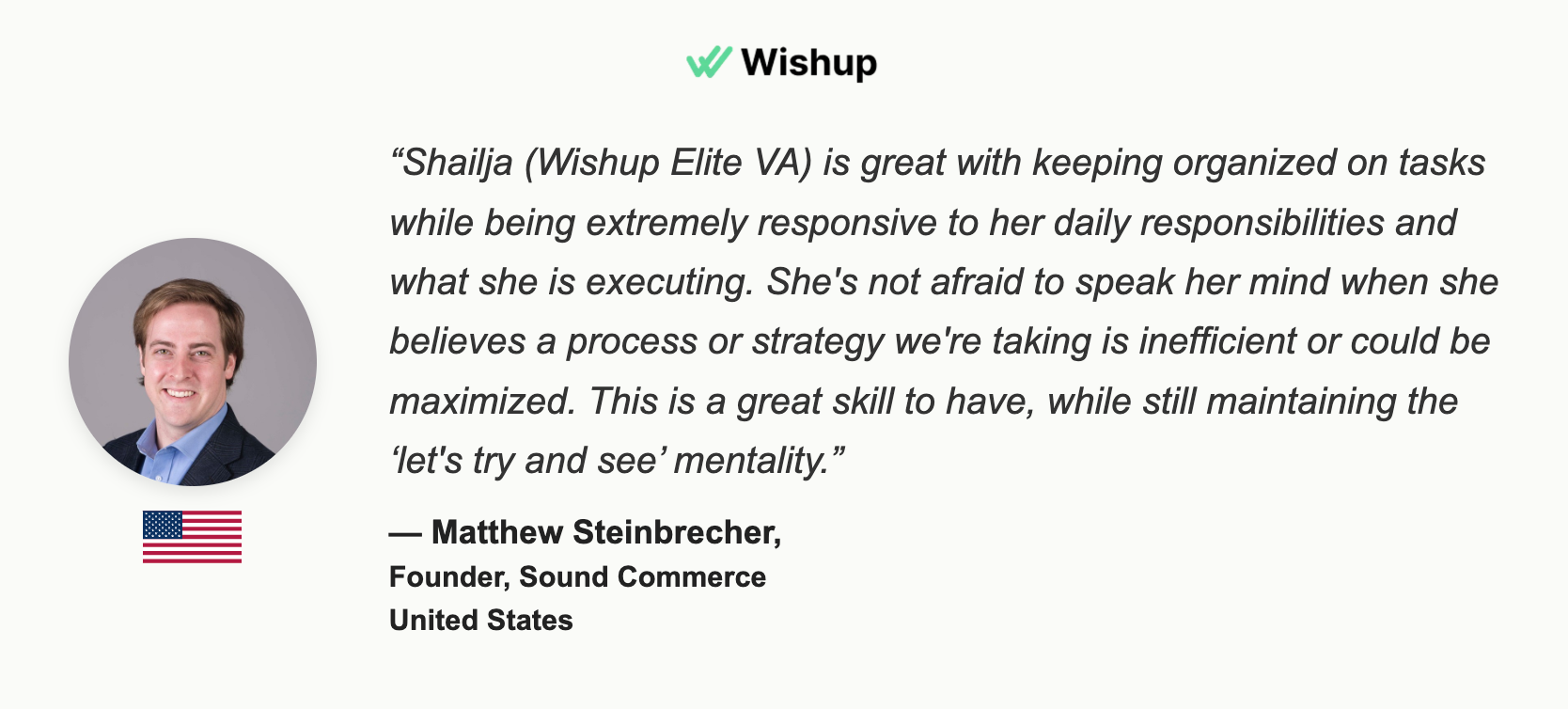 Positive Client testimonial for Wishup's Elite VA