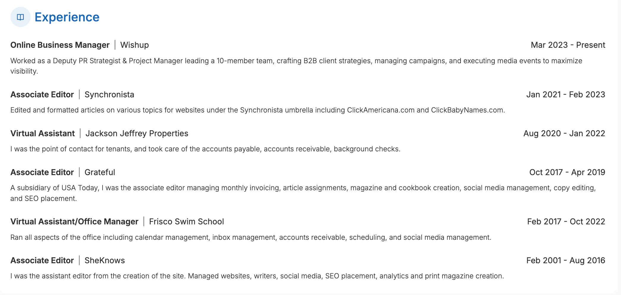 Experience of one of the US-based VAs of Wishup